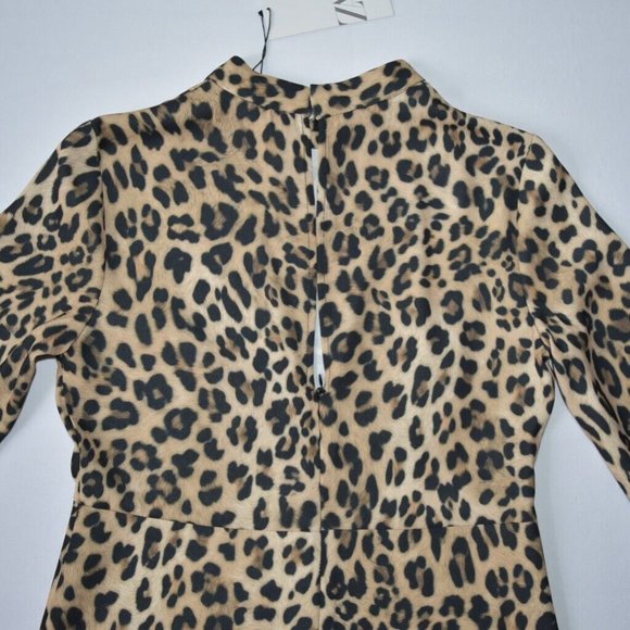 New ZARA S Small Mock Neck Animal Leopard Print Mini Short Dress - Picture 10 of 16